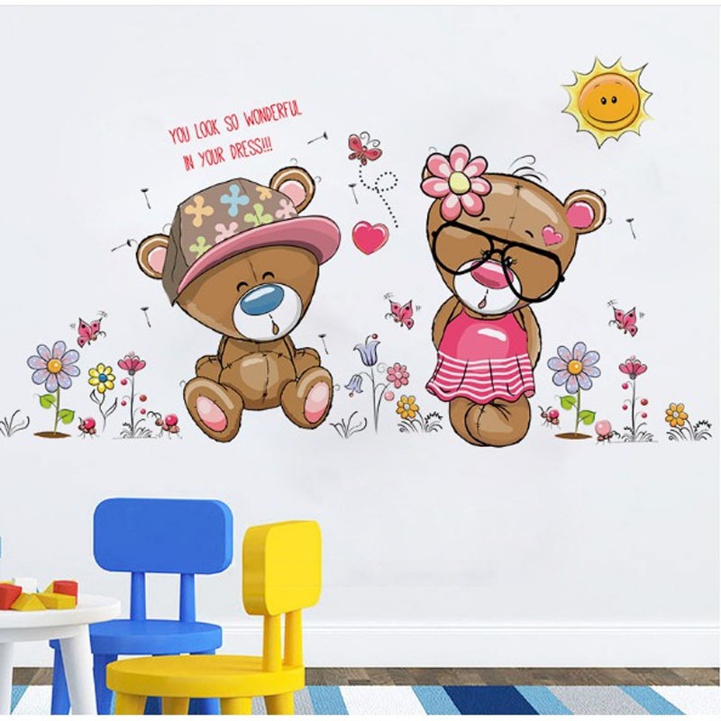 Decal dán tường - Gấu đôi đáng yêu cho Bé