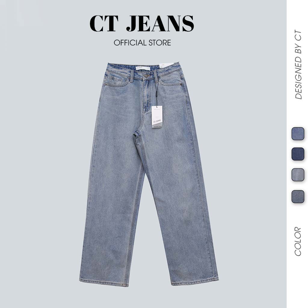  Quần Jeans Nữ Ống Rộng Xanh Đá Dáng Dài Cotton Trơn Gấu Thường CP80 CT Jeans 