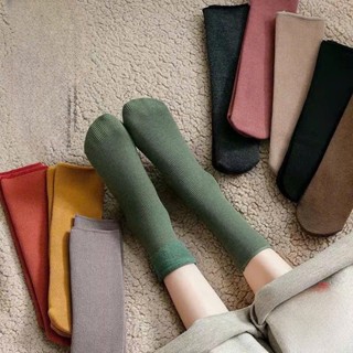 Set 5 Đôi Tất Vớ Cotton Lót Lông Nỉ Giữ Nhiệt Cao Cổ Siêu Ấm Màu Pastel Cho Nữ Tnhiet1