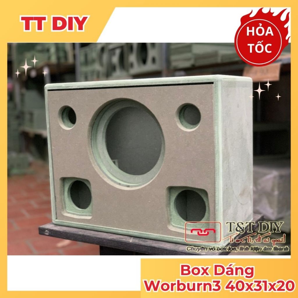 Vỏ Box Loa Dáng Worburn3 KT 40x31x20 Khoét Sẵn Lỗ 2.1. Lắp Sub HK Hoặc Sub BB3 Tặng Kèm Thông Hơi