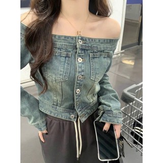 Áo jean trễ vai tay dài tôn dáng, áo bò trễ vai basic cá tính dễ phối đồ mùa thu đông cho nữ (HC39)