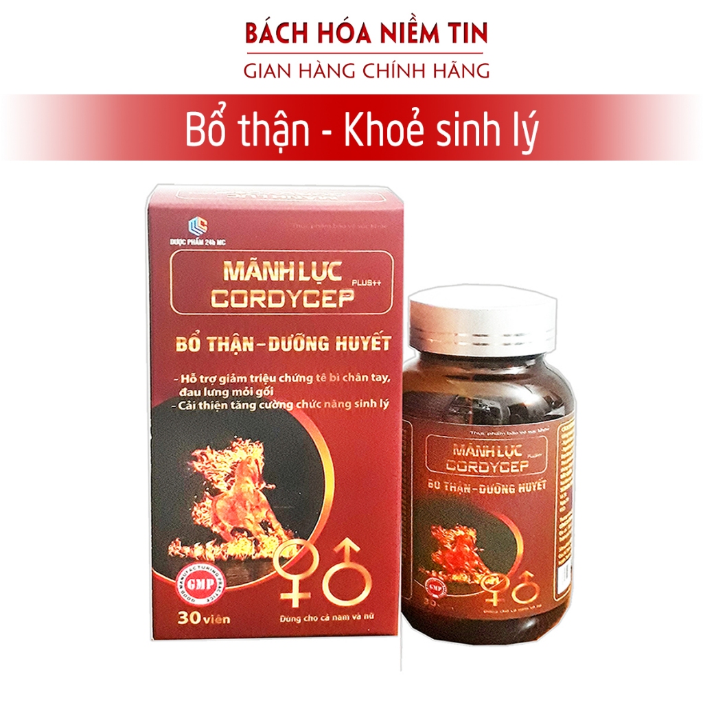 Viên uống bổ thận đỏ Mãnh Lực Cordycep Plus hộp 30 viên thành phần thảo dược
