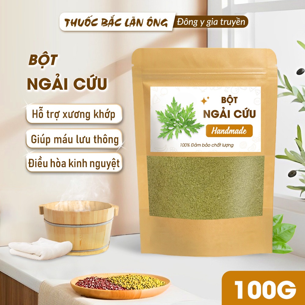 Bột ngải cứu 100g, nguyên chất, ngâm chân, xông giải cảm - Lãn Ông