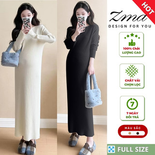 Váy Len Dáng Dài, Đầm Suông Len Thu Đông Chất Vải Co Giãn Ôm Body Dài Tay Thời Trang 2024 ZMA