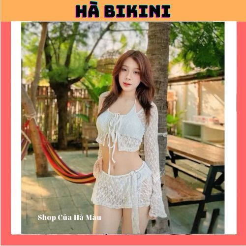 Bikini đồ bơi đi biển set bốn món phối lưới+ chân VÁY KHOEN dễ điều chỉnh áo sẵn mút HÀ BiKiNi | BigBuy360 - bigbuy360.vn