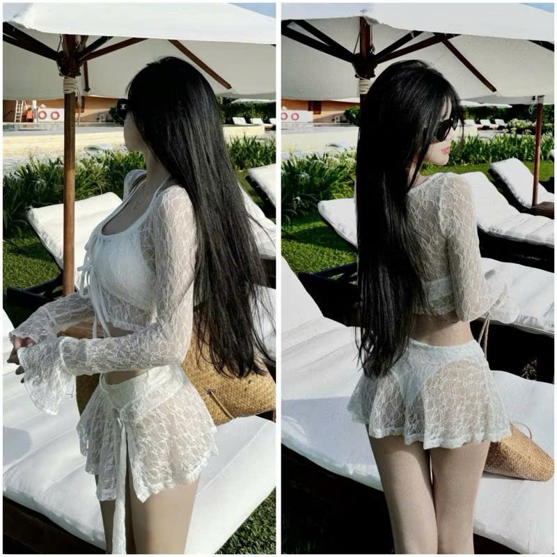 Bikini đồ bơi đi biển set bốn món phối lưới+ chân VÁY KHOEN dễ điều chỉnh áo sẵn mút HÀ BiKiNi | BigBuy360 - bigbuy360.vn