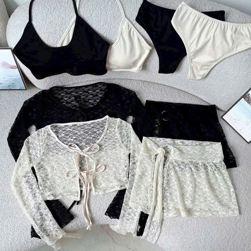 Bikini đồ bơi đi biển set bốn món phối lưới+ chân VÁY KHOEN dễ điều chỉnh áo sẵn mút HÀ BiKiNi | BigBuy360 - bigbuy360.vn