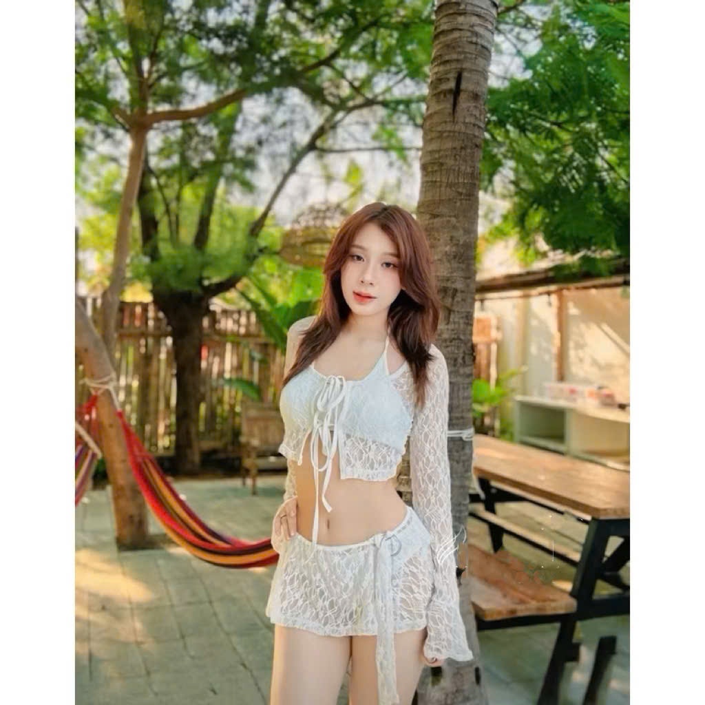 Bikini đồ bơi đi biển set bốn món phối lưới+ chân VÁY KHOEN dễ điều chỉnh áo sẵn mút HÀ BiKiNi | BigBuy360 - bigbuy360.vn