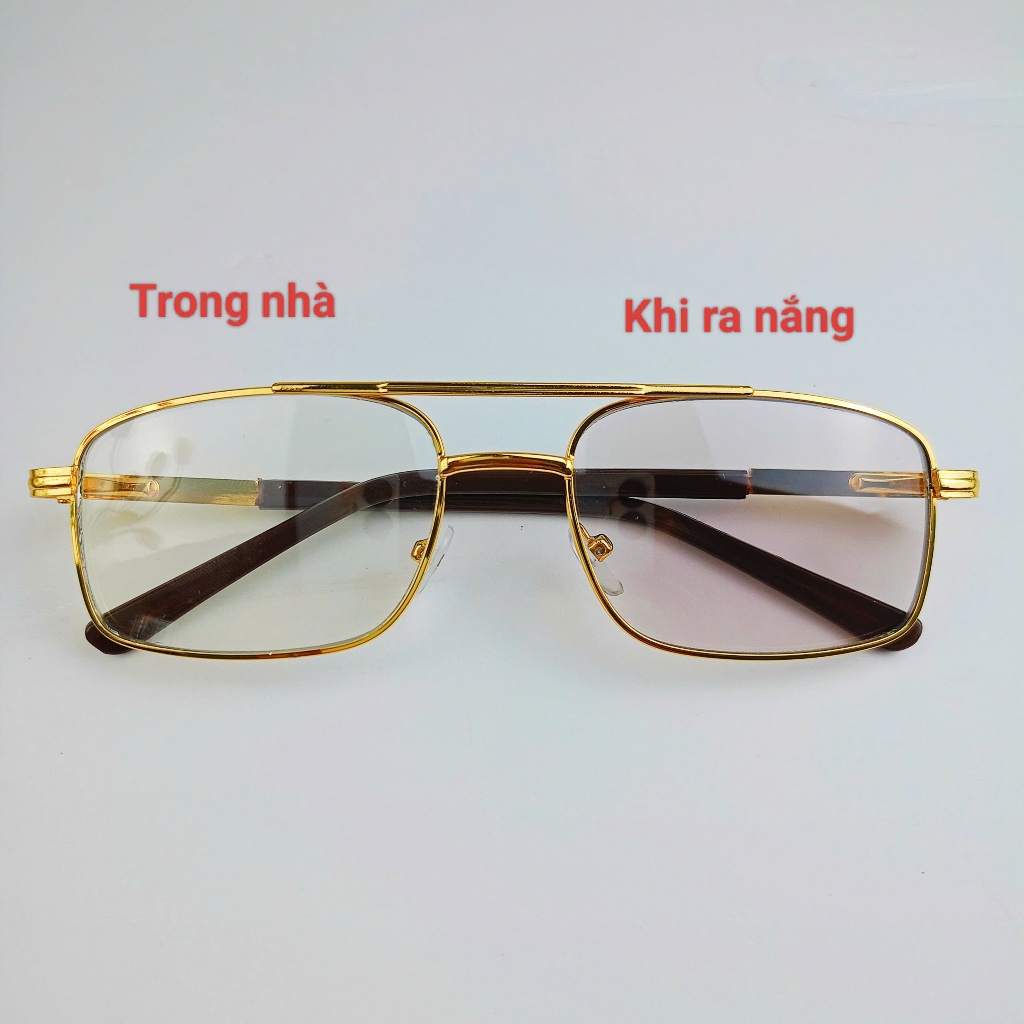 kính đổi màu tròng thủy tinh mặt vuông gọng titan cứng.