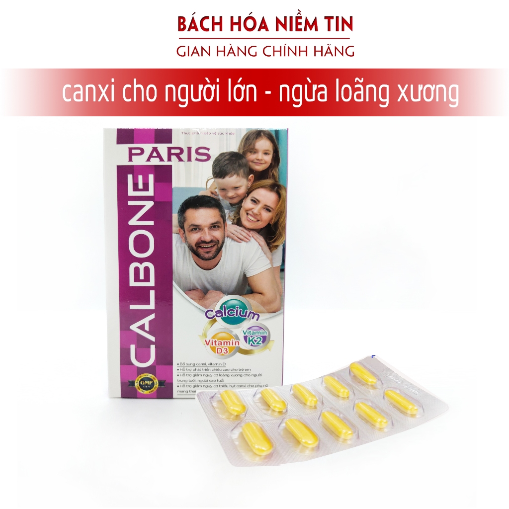 Viên uống bổ sung canxi CALBONE - PARIS - Giúp phát triển chiều cao cho trẻ em, ngừa loãng xương cho người già hiệu quả