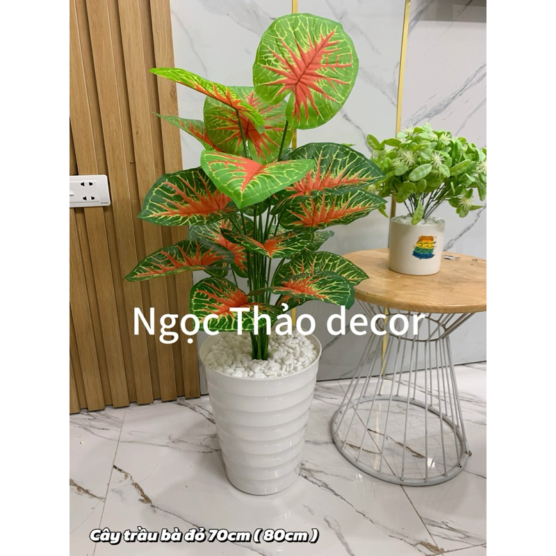 cây trầu bà đỏ giữa cao 70cm, cây giả trang trí, cây giả decor