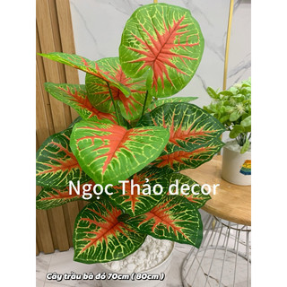 cây trầu bà đỏ giữa cao 70cm, cây giả trang trí, cây giả decor