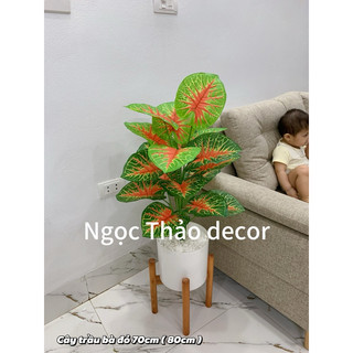 cây trầu bà đỏ giữa cao 70cm, cây giả trang trí, cây giả decor
