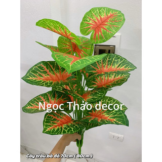 cây trầu bà đỏ giữa cao 70cm, cây giả trang trí, cây giả decor