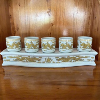 Chum nước thờ sứ trắng rồng cao cấp 2 loại: bộ 3 ly và bộ 5 ly