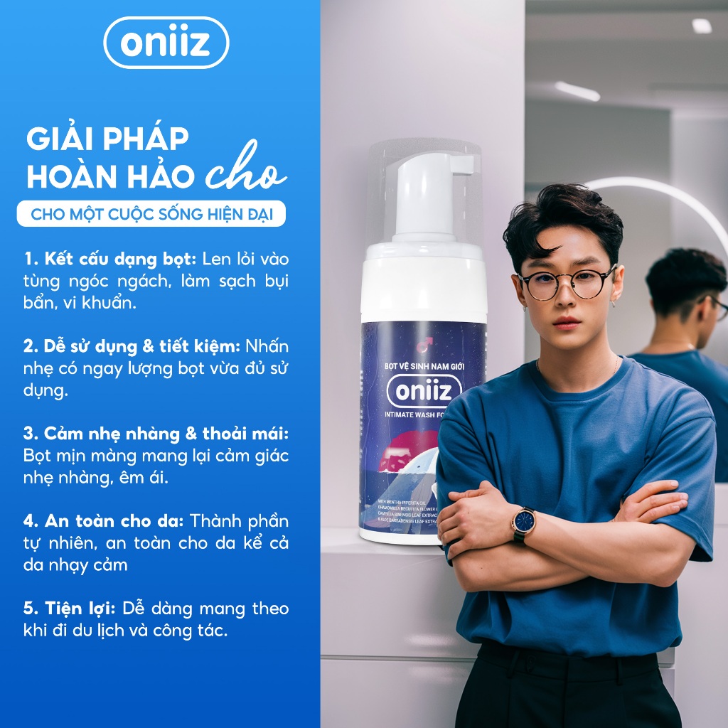 Bọt vệ sinh nam giới Oniiz - Dung dịch vệ sinh nam giới tạo bọt hương unisex cuốn hút Amorous 100ml