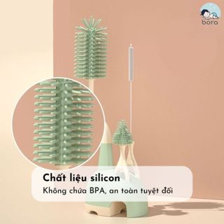 Cọ rửa bình sữa có đế phơi, tay cầm xoay 360 độ silicon cao cấp