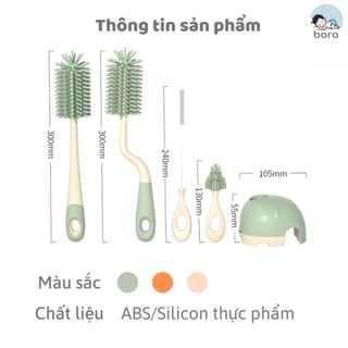 Cọ rửa bình sữa có đế phơi, tay cầm xoay 360 độ silicon cao cấp