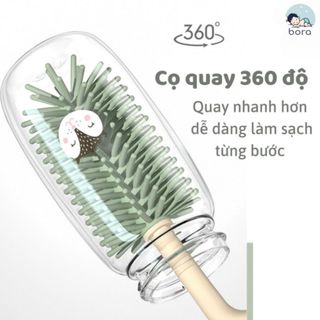 Cọ rửa bình sữa có đế phơi, tay cầm xoay 360 độ silicon cao cấp