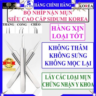 Bộ 3 cây nhíp gắp mụn đầu đen lấy mụn cám nhổ mụn bọc ẩn cao cấp loại xịn Sidumi hàn quốc đầu cong thẳng chéo gắn mi giả
