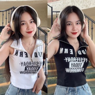 FORM NGẮN Áo Thun Croptop Sát Nách Dây Kéo Chất Borip Đẹp Mịn In Chữ 20