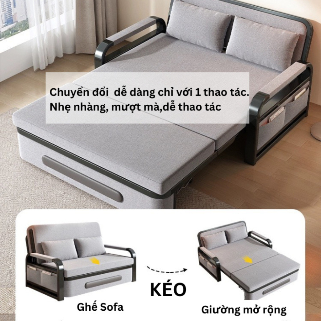 Sofa Giường Thông Minh Gấp Gọn Thành Ghế Đa Năng Có Hộc Để Đồ Kèm Nệm Và 2 Gối, Giường Sofa Hiện Đại Gấp Gọn Thành Ghế | BigBuy360 - bigbuy360.vn