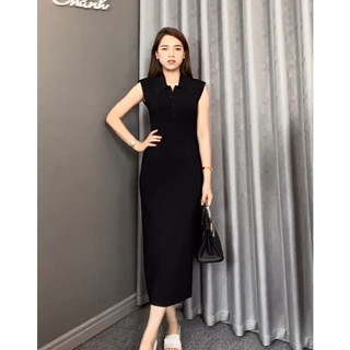 Váy dáng ôm suông màu đen thanh lịch gọn cổ polo  NOIR DRESS