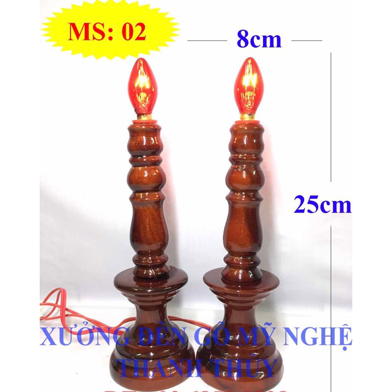 Đèn bàn thờ điện hàng đẹp, chất lượng- Đèn trung  - Gỗ tràm MS 02
