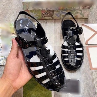 Dép rọ đen bóng nam GG đúc nguyên khối 2 màu đen, dép dọ cao cấp