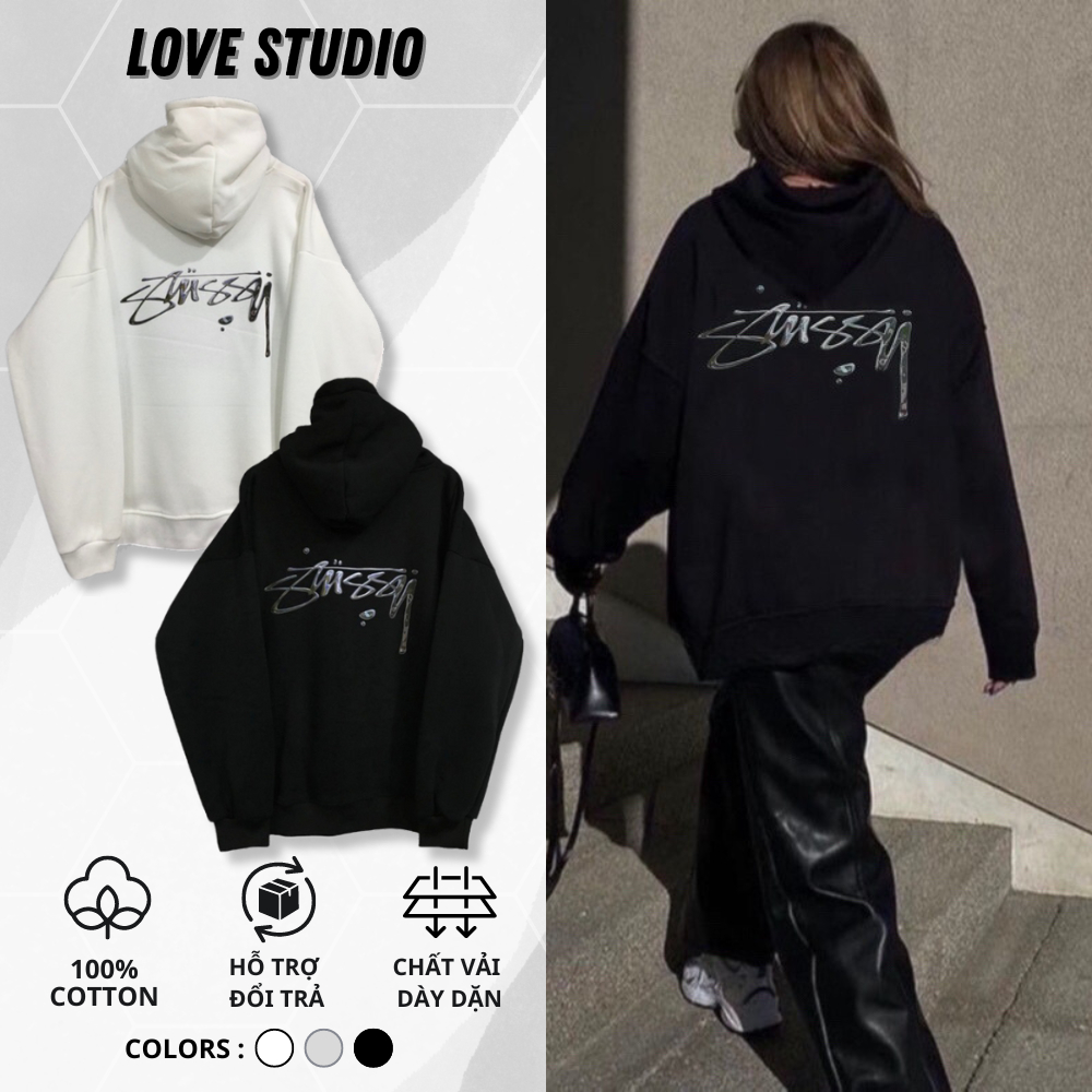 Áo hoodie áo đôi nam nữ stussy thuỷ ngân kim loại 3D nỉ bông nam nữ cao cấp khoác mùa đông ấm áp L66 [A190]