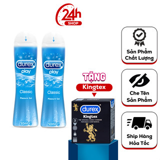 Bộ 2 Gel Bôi Trơn Durex Play Classic 50ml. Tặng 1 Hộp Bcs Kingtex, Bao Cao Su Siêu Mỏng Ôm Sát