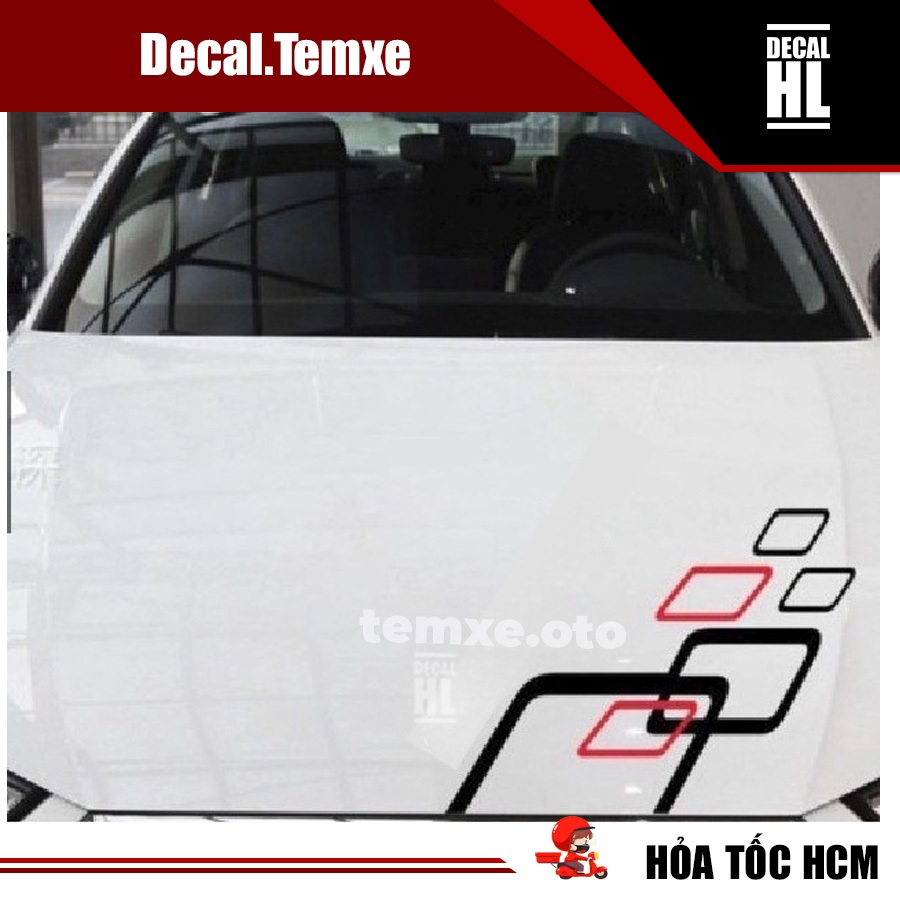 Tem dán nắp capo xe ô tô 4 chỗ, xe tải. Tem ô vuông dán nắp ca bo xe ô tô