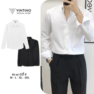 Áo sơ mi cổ V Button-Dow hàn quốc slimfit trắng đen vải lụa chống nhăn VINTINO SMV2C