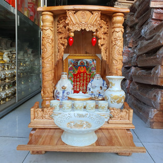 (Combo Bộ 8 Món)Bộ bàn thờ thần tài ông địa gỗ xoan ngang 42cm x 61cm Giá Rẻ.