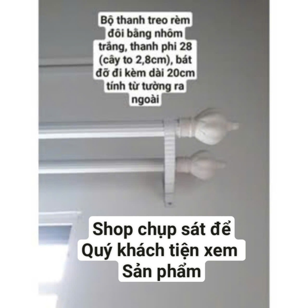 "Thanh Treo Rèm Đôi Bằng Nhôm màu Trắng, Thanh Phi 28",  Cây Treo Màn 2 lớp đủ phụ kiện đi kèm