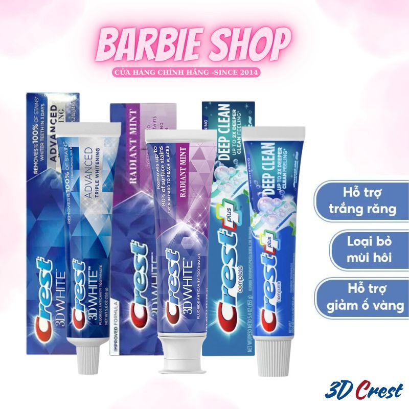 Kem Đánh Răng 3D Crest Plus Deep Clean Up To 2X 153g - 3D White Pro Advanced Whitening 147g Tím