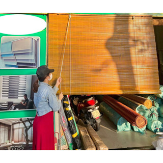 Mành Rèm Trúc Vàng Nan 1cm Hun Khói Sơn Vàng Bóng- Bền- Đẹp. Mành tre trúc che nắng, che mưa ngoài Ban Công. KT khác ib