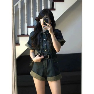 Set bộ jean áo cổ sơ mi liền quần mẫu mới 2024, Jum denim phong cách Hàn quốc dễ mặc dễ phối đồ (HC4)