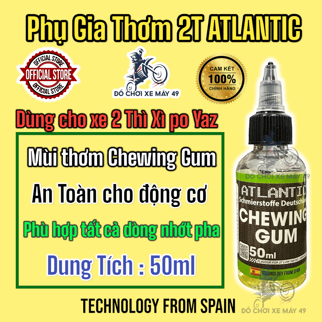 Tinh Dầu 2T ATLANTIC Mùi Thơm CHEWING GUM Giành Cho Xe 2 Thì ( Xì po , YAZ ) 50ML Cao Cấp >>>>>