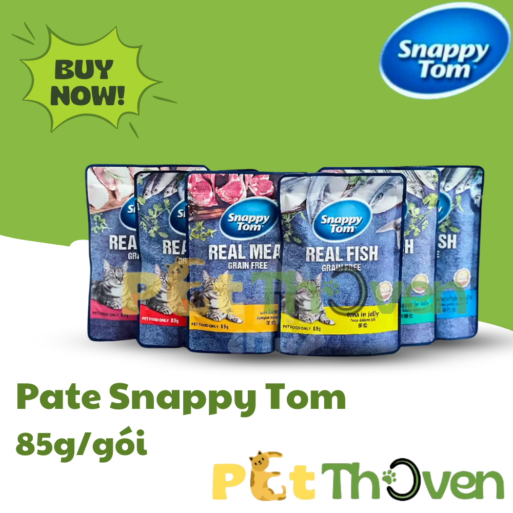 Combo 5 - 10 gói pate mèo Snappy Tom gói 85g cho mèo từ thịt cá thật
