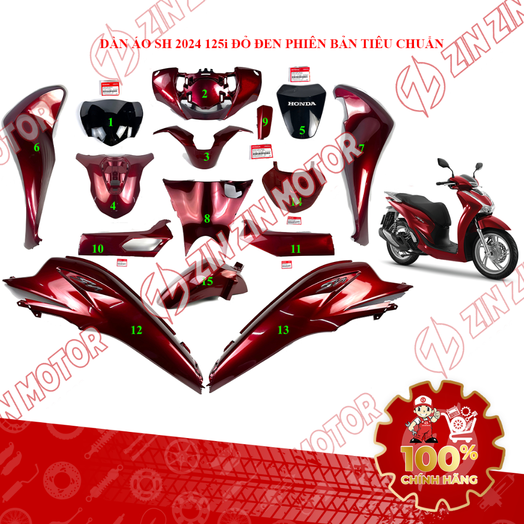 Dàn Áo Xe SH125i, SH 125i 2024 Đỏ Đen Phiên Bản Tiêu Chuẩn Chính Hãng - ZZM