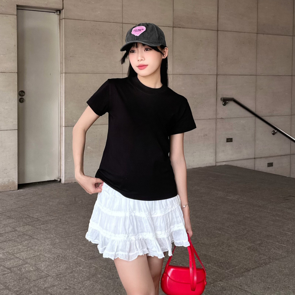 Áo thun baby tee nữ trơn basic ngắn tay cổ bo chun chất cotton mềm thoáng mát thấm hút mồ hôi - BBT | BigBuy360 - bigbuy360.vn