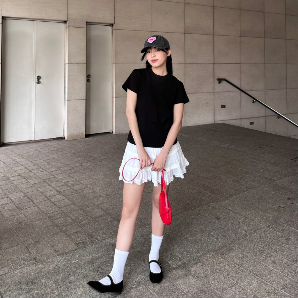 Áo thun baby tee nữ trơn basic ngắn tay cổ bo chun chất cotton mềm thoáng mát thấm hút mồ hôi - BBT | BigBuy360 - bigbuy360.vn