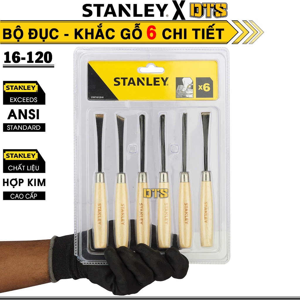 Bộ 6 đục khắc gỗ cầm tay nhỏ gọn STANLEY Mỹ | Bộ đục gỗ, điêu khắc mini lưỡi thép sắc, đục cây Bonsa