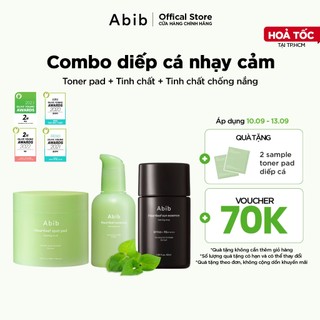 Bộ 3 sản phẩm dưỡng da Abib Toner pad & Tinh chất & Tinh chất chống nắng  Diếp Cá phù hợp với cả da nhạy cảm