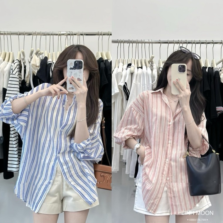 ÁO SƠ MI ĐŨI KẺ SỌC XANH MỎNG MÁT MỀM MỊN NHẸ MẶC ĐI LÀM ĐI CHƠI CÔNG SỞ ĐỀU ĐƯỢC | BigBuy360 - bigbuy360.vn