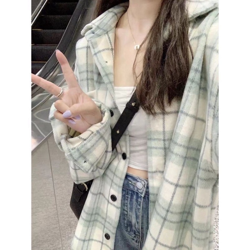 Áo Khoác Áo Sơ Mi Tay Dài Dáng Rộng Họa Tiết Kẻ Sọc Phong Cách Hàn Quốc Thời Trang Mùa Thu Cho Nữ - Hàng mới về