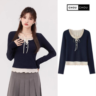 Áo coquette tay dài phối viền DELIZ, thun tăm tone màu basic phong cách tiểu thư nhẹ nhàng CHOUCHOU