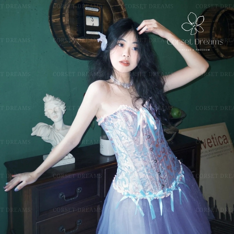 CORSET DREAMS - Áo Corset Tím Cổ Điển Họa Tiết Vintage, Corset Định Hình Tím Đủ Size, Hàng Có Sẵn