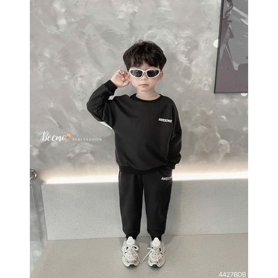 Set bộ nỉ dài tay Beemo phối lưng in hình gấu vải nỉ da cá  cho bé trai từ 9-24kg 4427BDB